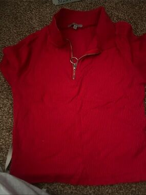 Charlotte Russe Red Ribbed Zip-Up Crop Top